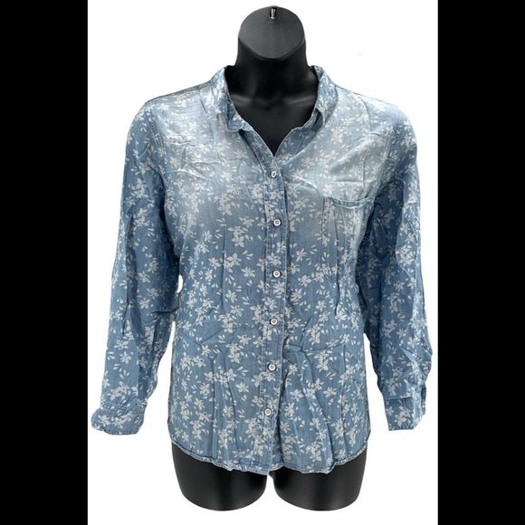 Side Stitch Tencera Button Front Tunic with Shirt Tail Faded Floral - Petite - Picture 1 of 3